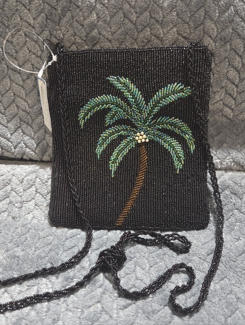 ERMO Collection Black Beaded Palm Tree Crossbody Purse Bag Vintage Tropical NWT